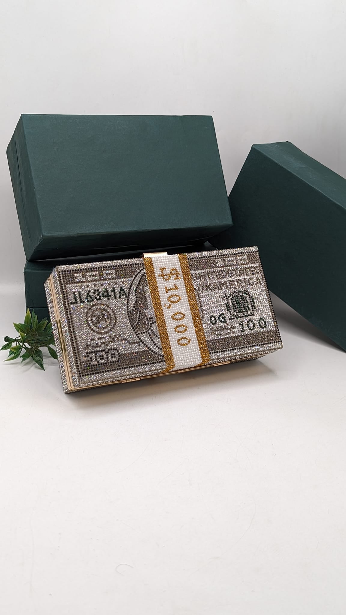 Dollar Clutch Purse for Women from Covelin, Rhinestone Evening Handbag Money Bag