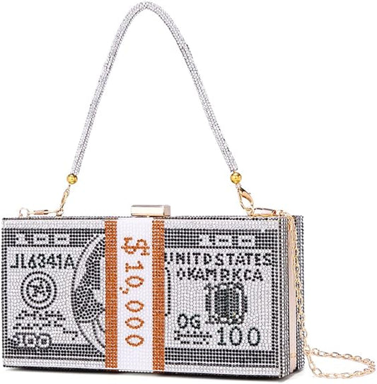 Dollar Clutch Purse for Women from Covelin, Rhinestone Evening Handbag Money Bag
