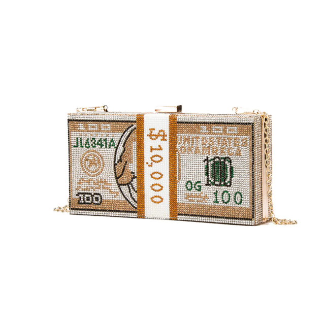 Dollar Clutch Purse for Women from Covelin, Rhinestone Evening Handbag Money Bag