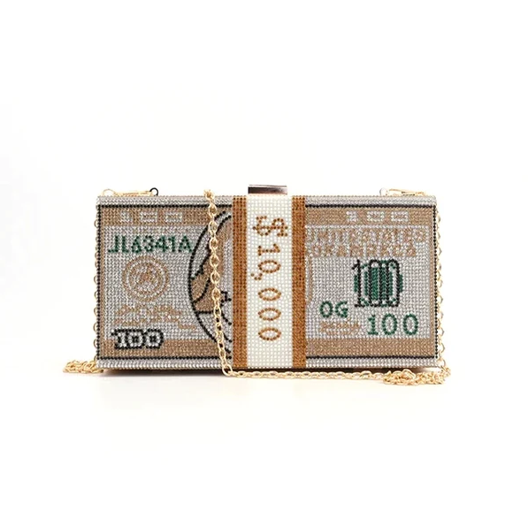 Dollar Clutch Purse for Women from Covelin, Rhinestone Evening Handbag Money Bag