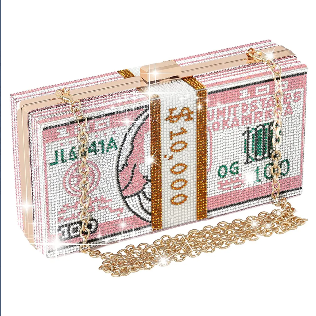 Dollar Clutch Purse for Women from Covelin, Rhinestone Evening Handbag Money Bag