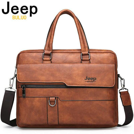 JEEP BULUO Men's Business Handbag Hot Large Capacity Leather Briefcase Bags For Man 13.3 inches Laptop Work Travel Bag