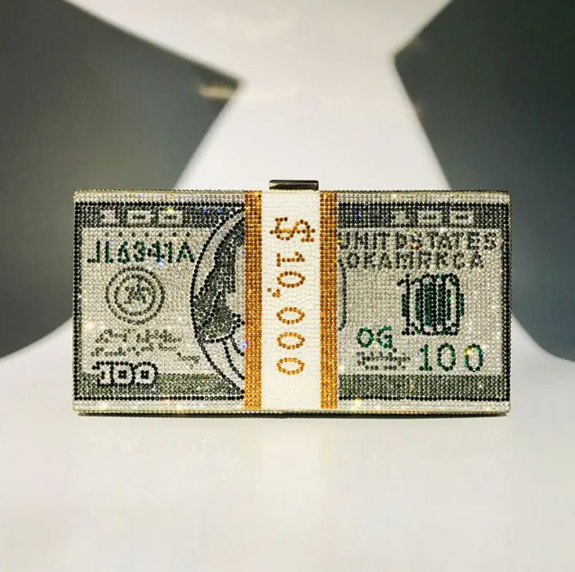 Dollar Clutch Purse for Women from Covelin, Rhinestone Evening Handbag Money Bag